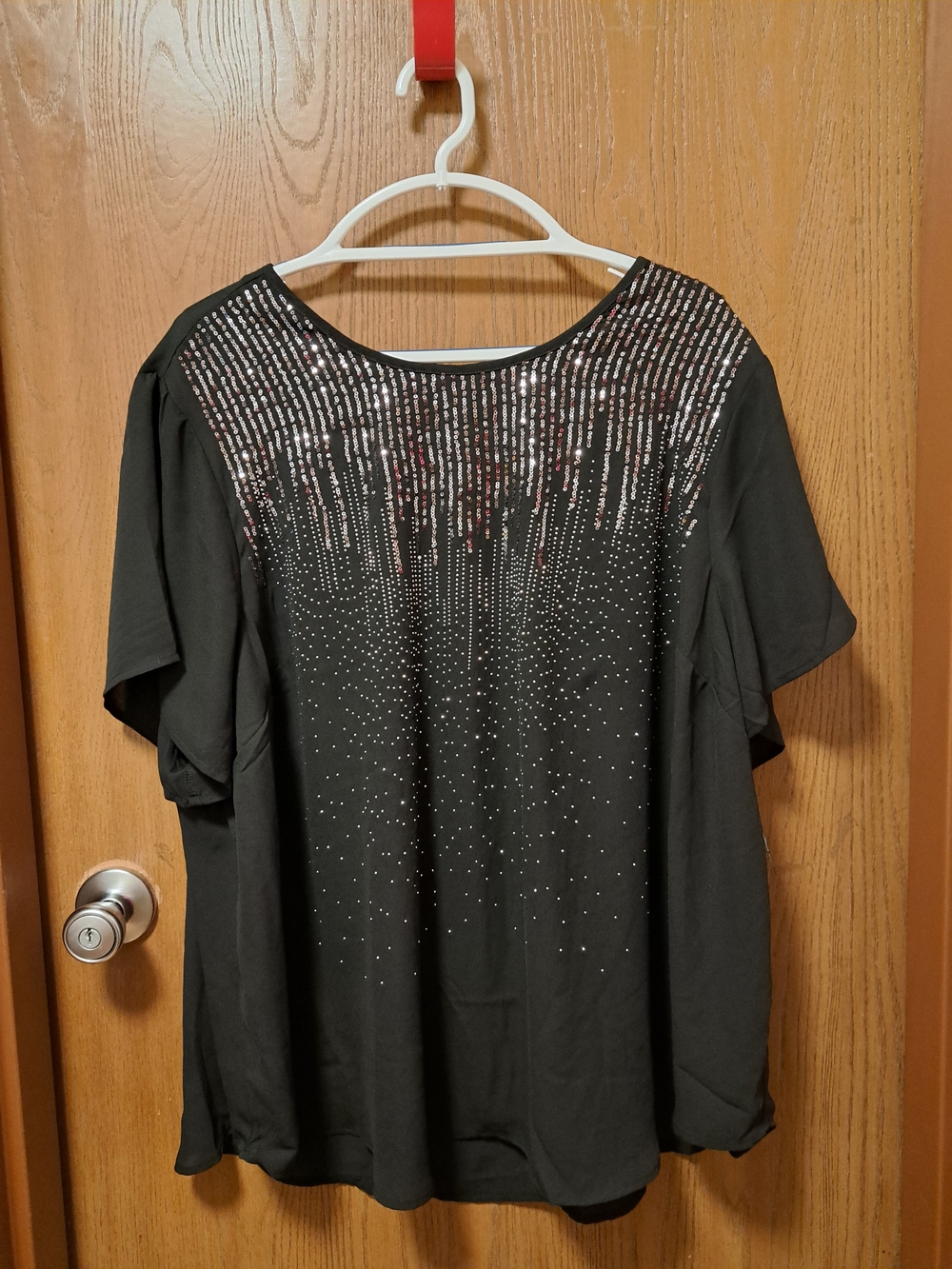 torrid Black Short-Sleeve Scoop Neck Top with Silver and Pink Embellishments